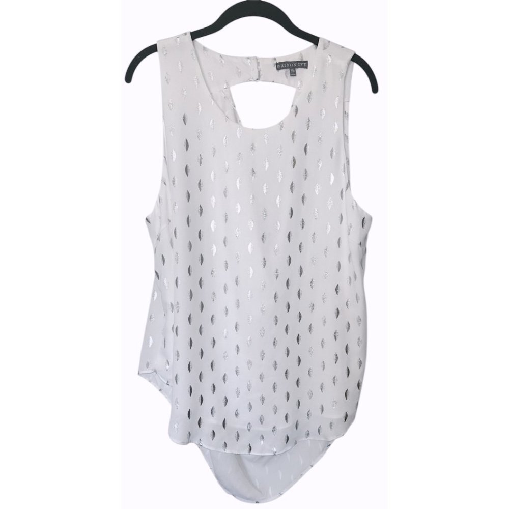 Brixon Ivy | White Silver Leaf Draped Open Back Blouse | XL